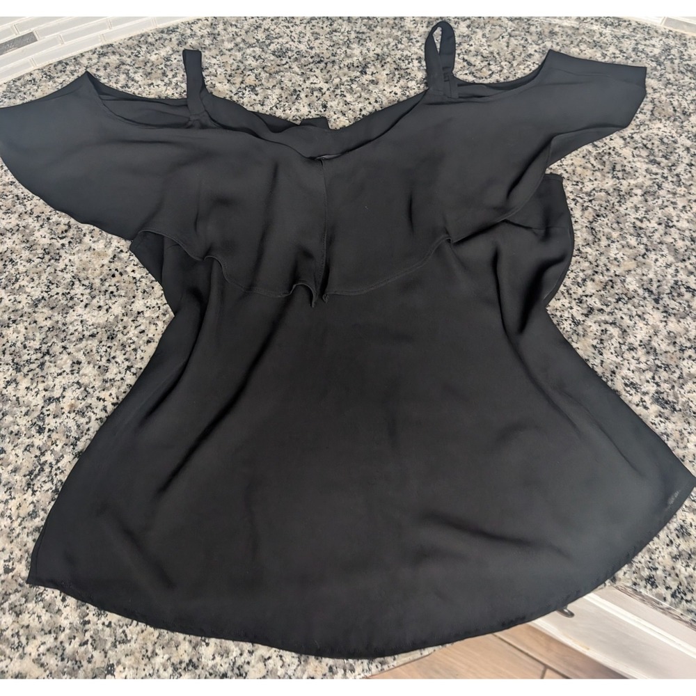7th Avenue Design Studio NY&Co Black Cold Shoulder V-Neck Blouse L